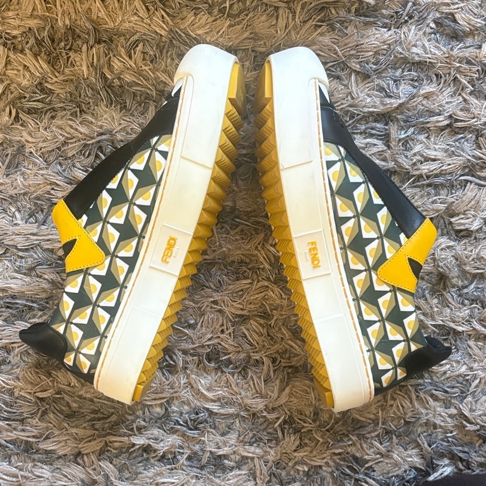 Fendi Black and Yellow Geometric Designed Sneakers, Size Women’s 36 EUR - Picture 3 of 10